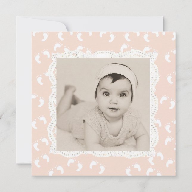 Coral Colored Baby Girl Birth Announcement (Front)