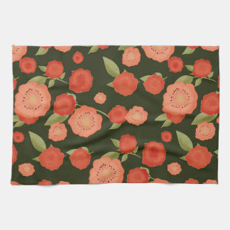 Coral colored flower tea towel