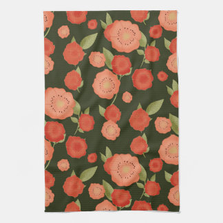 Coral colored flower tea towel