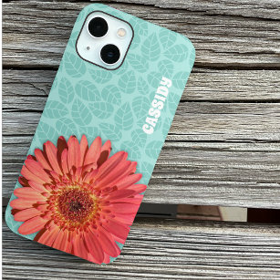 Coral Colored Gerbera Daisy Photo Mint Green iPhone 13 Case