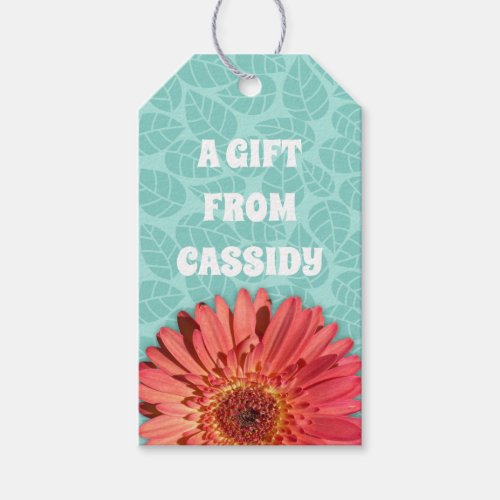 Coral Colored Gerbera Daisy Photo Mint Green Gift Tags