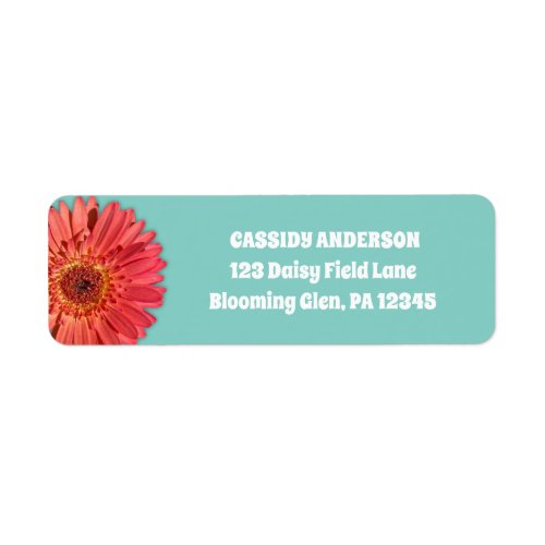 Coral Colored Gerbera Daisy Photo Mint Green Label