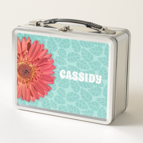 Coral Colored Gerbera Daisy Photo Mint Green Metal Lunch Box