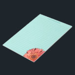Coral Colored Gerbera Daisy Photo Mint Green Notepad<br><div class="desc">Add a burst of color to your next letter with this personalized writing paper or stationery. It features a photo of a gerbera daisy in a bright coral color set against a mint green background. This paper is ruled with lines in a coordinating green color.</div>