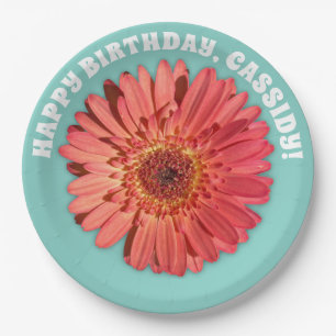 Coral Colored Gerbera Daisy Photo Mint Green Paper Plates