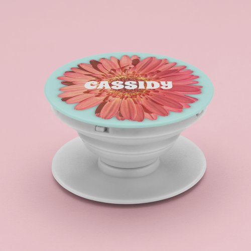 Coral Colored Gerbera Daisy Photo Mint Green PopSocket