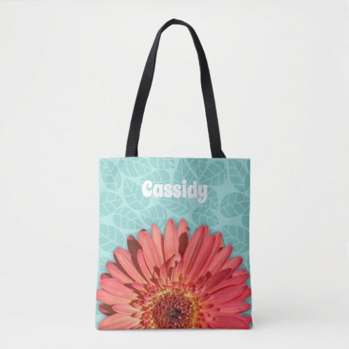 Coral Colored Gerbera Daisy Photo Mint Green Tote Bag