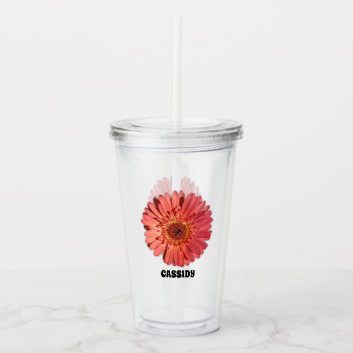 Coral Colored Gerbera Daisy Photo Personalized Acrylic Tumbler