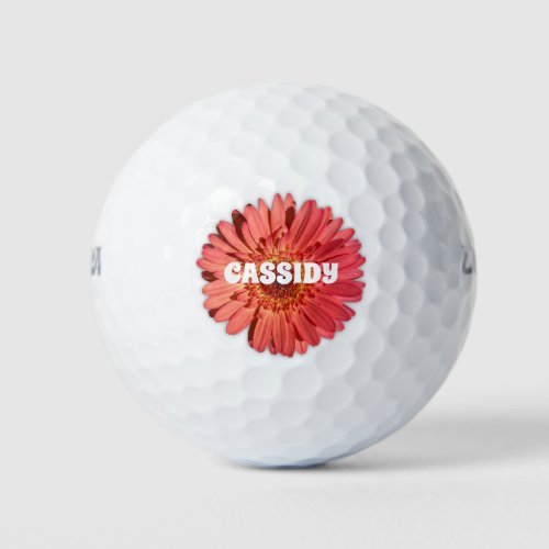 Coral Colored Gerbera Daisy Photo Personalized Golf Balls