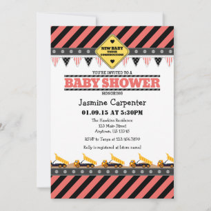Coral Construction Baby Shower Invitation
