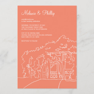 Coral Cop Cot Central Park Wedding Invitation