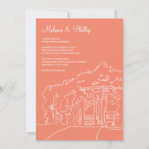 Coral Cop Cot Central Park Wedding Invitation