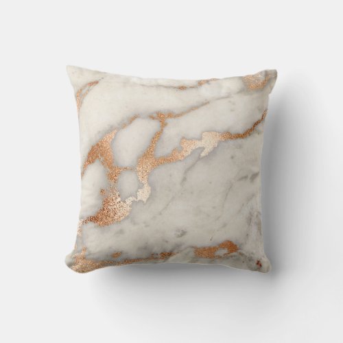 Coral Copper Marble Abstract Metallic Rose Gold Throw Pillow