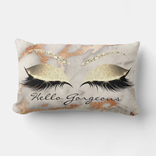 Coral Copper Marble Makeup Lashes Rose Gorgeous Lumbar Pillow