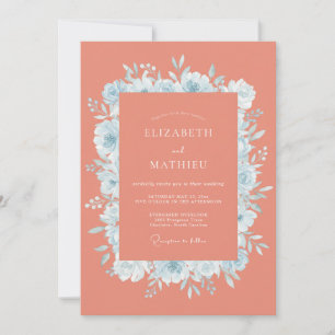 Coral Cornflower Blossom Wedding Invitation