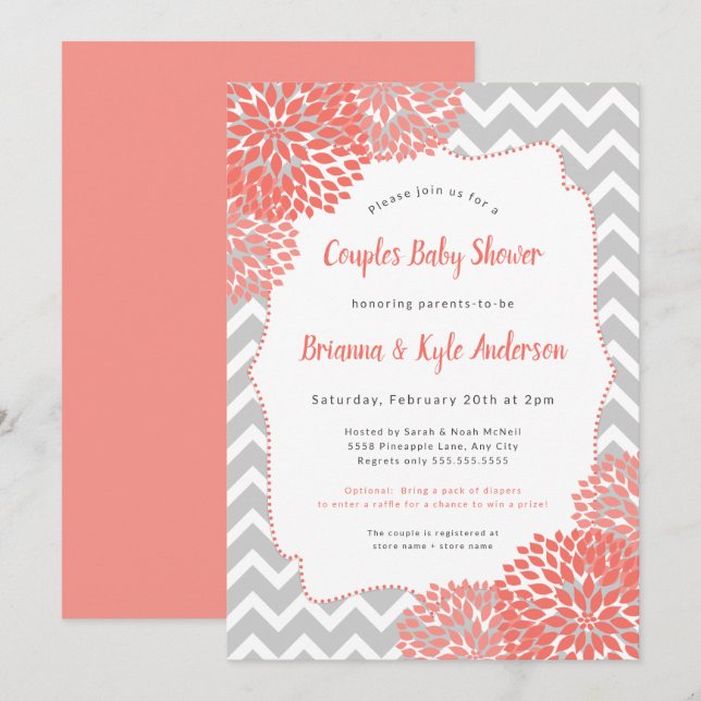 Coral Couples Baby Shower Invitation (Front/Back)