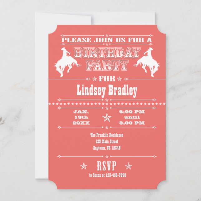 Coral Cowboy Rodeo Birthday Party Invitation (Front)