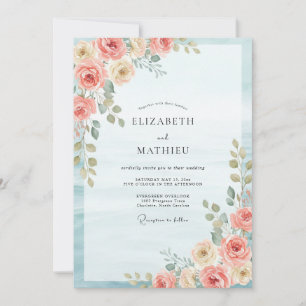 Coral Cream Leaf Wedding Invitation