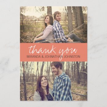 Coral Cursive Photo Wedding Thank You Cards by AllyJCat at Zazzle