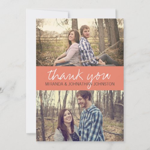 Coral Cursive Photo Wedding Thank You Cards Custom Announcement