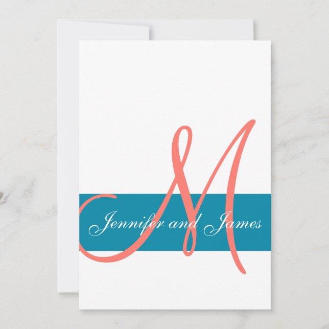 Coral Custom Blue Modern Wedding Invitation (Front)