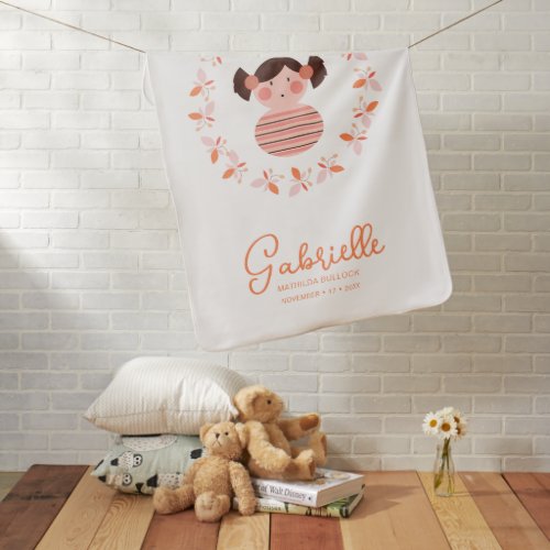 Coral Cute Dolly Whimsical Handwritten Script Baby Blanket