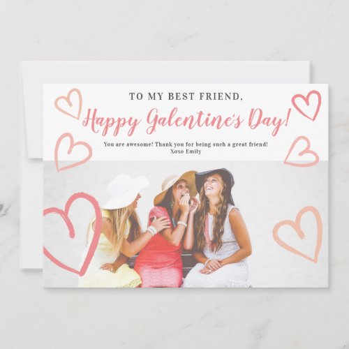 Coral cute hearts happy galentine day photo holiday card