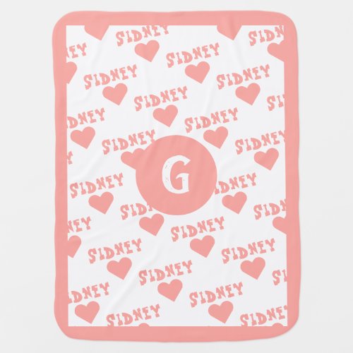 Coral Cute Monogram Personalized Name Girl Baby Blanket