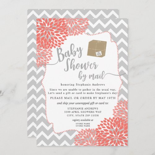 Coral Dahlia Floral Girl Baby Shower by mail Invitation