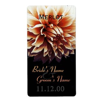 Coral Dahlia Wedding Wine Bottle Lable Label by myworldtravels at Zazzle