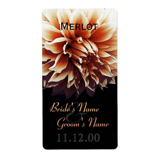 Coral Dahlia wedding wine bottle lable Label (Front)