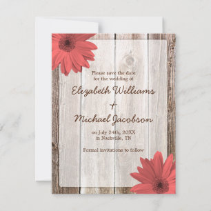 Coral Daisy Barn Wood Save the Date Announcement