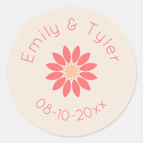 Coral Daisy on Cream Personalized Wedding Seal
