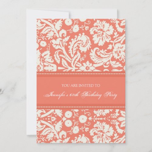 Coral Damask 60th Birthday Party Invitations