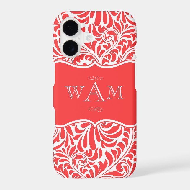 Coral Damask Custom Monograms Monogrammed Case-Mat Case-Mate iPhone Case (Back)