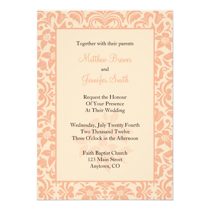 Coral Damask Custom Wedding Invitation