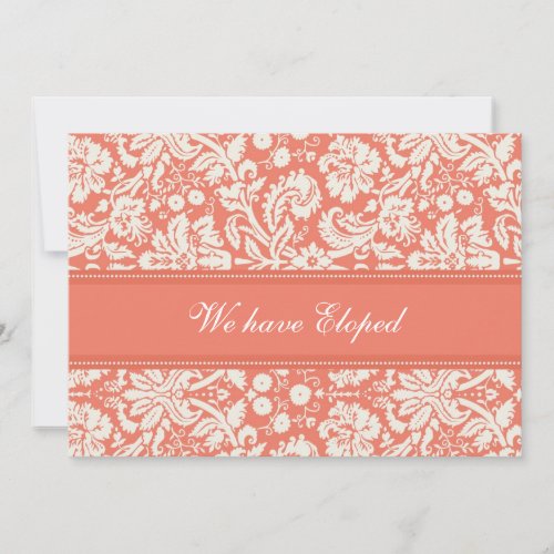 Coral Damask Elopement Announcement Cards