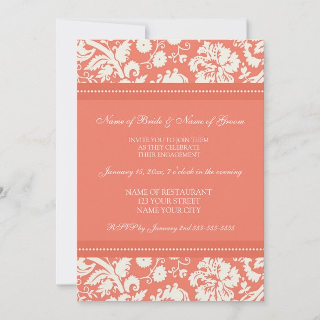 Coral Damask Engagement Party Invitations (Front)