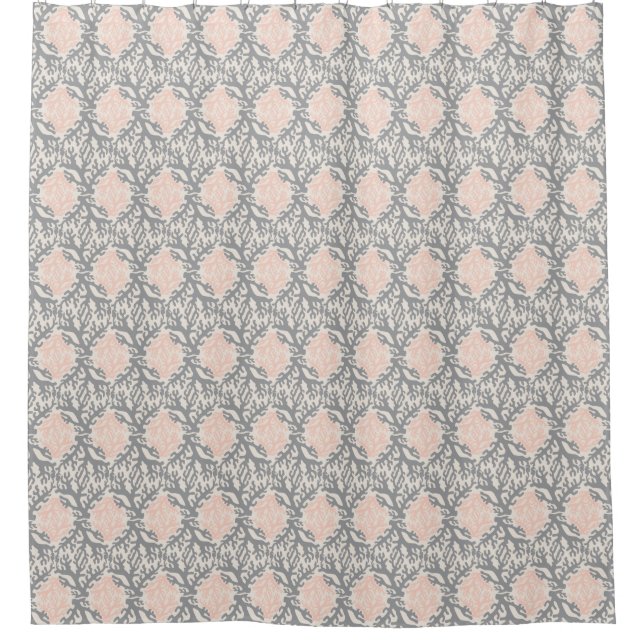 Coral Damask Gray and Peach Shower Curtain (Front)
