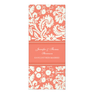 Coral Damask Just Married Announcement Cards