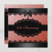 Coral Damask & Lace Wedding Anniversary Invite (Front/Back)