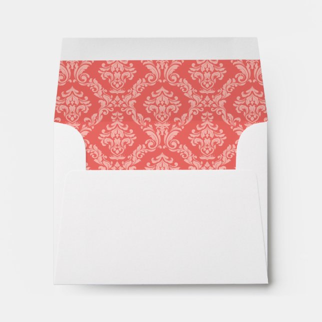 Coral Damask Lined Wedding Envelope (Back (Bottom))