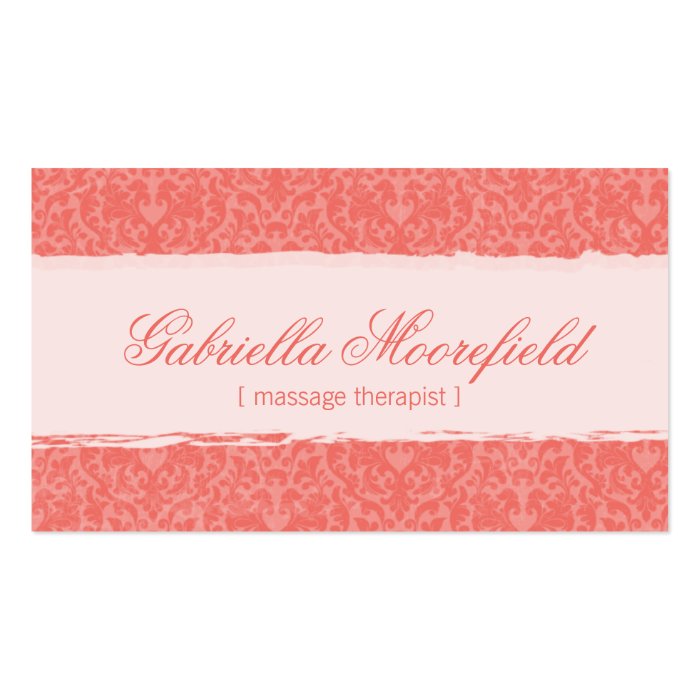 Coral Damask Massage Therapy Business Cards