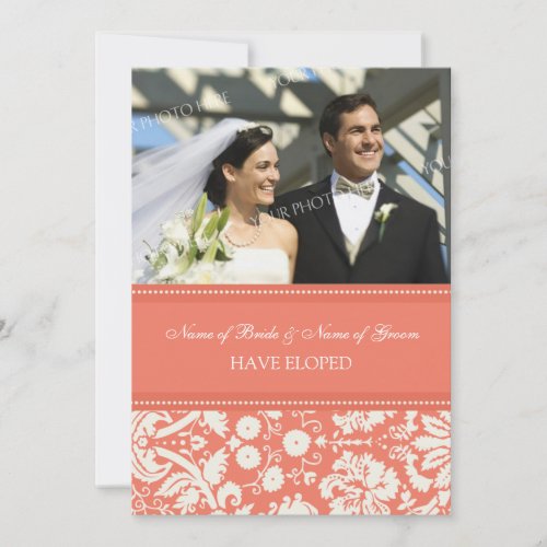 Coral Damask Photo Elopement Announcement Cards