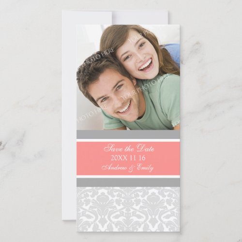 Coral Damask Save the Date Wedding Photo Cards