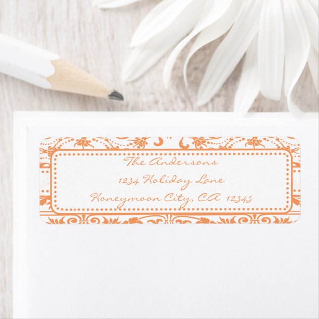 Coral Damask Swirl Dot Address Label (Insitu)