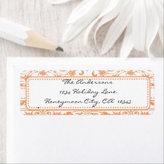Coral Damask Swirl Dot Address Label