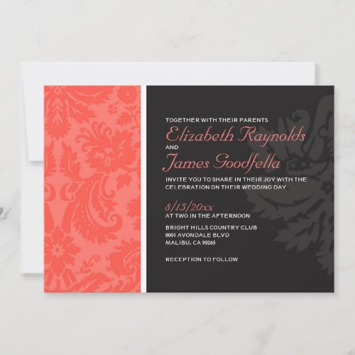 Coral Damask Wedding Invitations