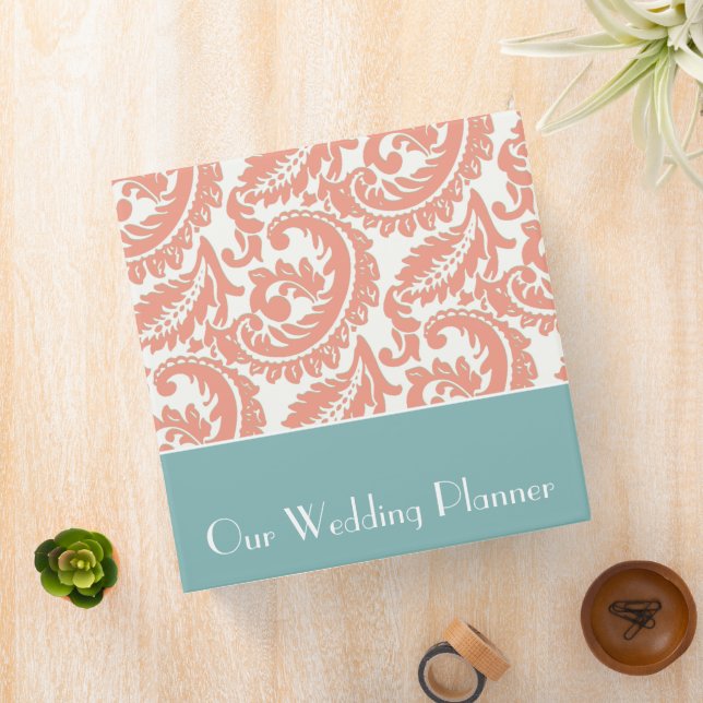 Coral Damask Wedding Planner Binder (In Situ)