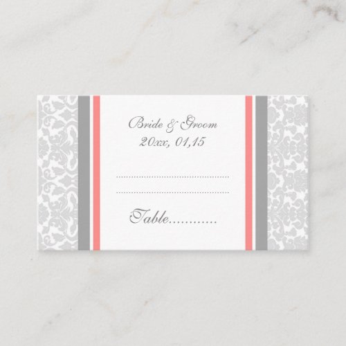 Coral Damask Wedding Table Place Setting Cards